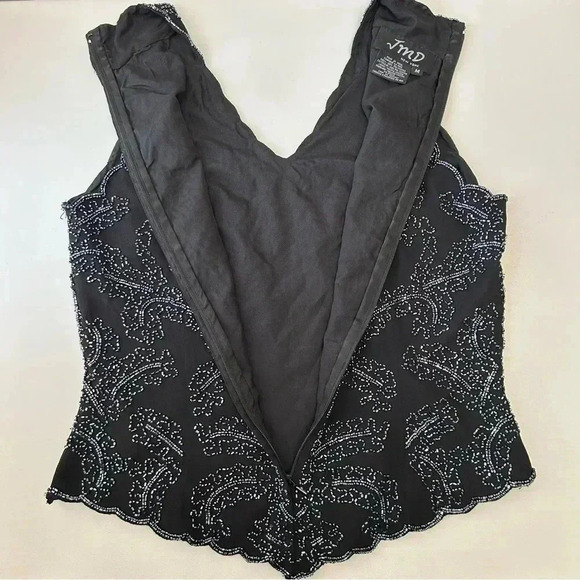 JMD New  York Black Beaded Sleeveless Halter Dressy Top V Neckline Medium - Picture 13 of 16